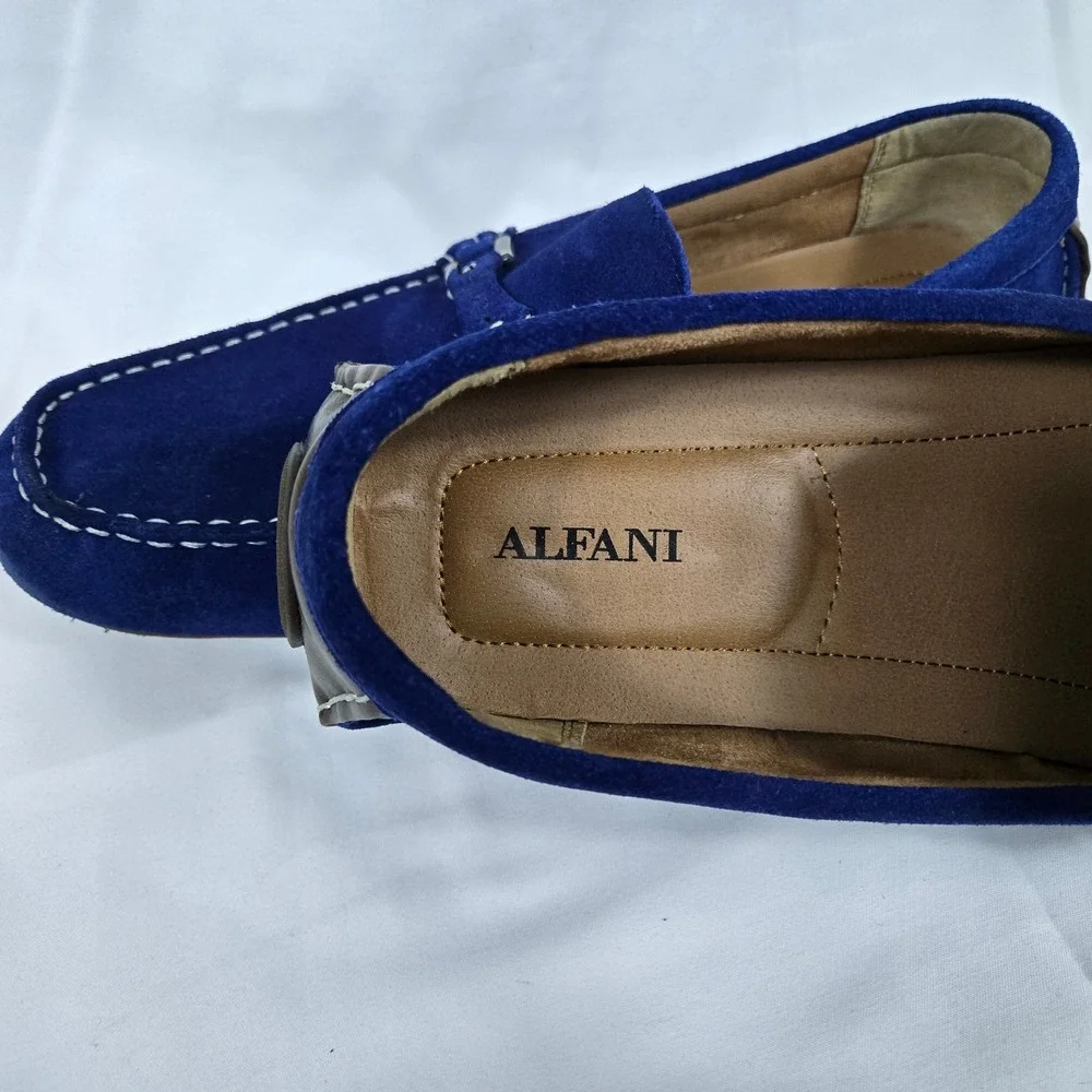 Alfani Men Draper Royal Blue Suede Leather SlipOn Preppy Loafers 13M Casual Chic